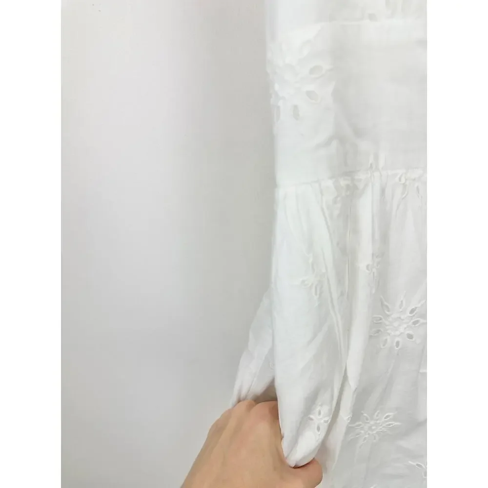 NEW J.Crew Eyelet Midi Dress Cotton Cottagecore Pockets Retro A Line White US 6